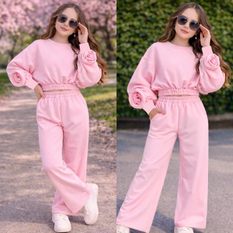 Dres wiosenny dziewczęcy RÓŻA- produkt polski, KOLOR RÓŻ