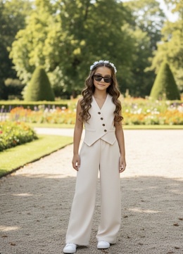 Elegancki zestaw dla dziewczynki KOMUNIA Kamizelka spodnie