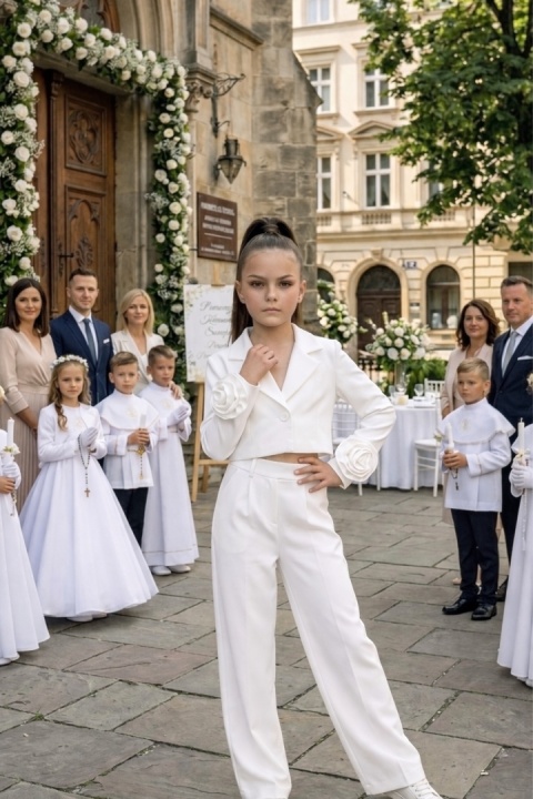 GARNITUR dziewczęcy wizytowy BIAŁY Komunia Wesele