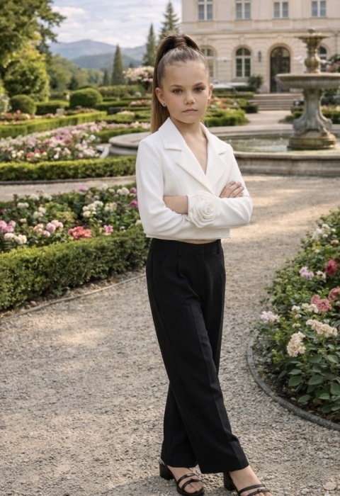 GARNITUR dziewczęcy wizytowy ECRU/CZARNY Wesele