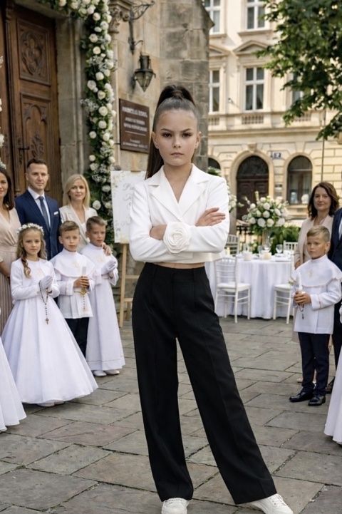 GARNITUR dziewczęcy wizytowy ECRU/CZARNY Wesele