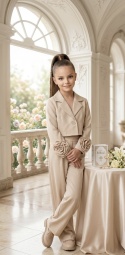 GARNITUR dziewczęcy wizytowy beżowy Komunia Wesele