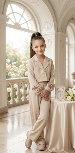 GARNITUR dziewczęcy wizytowy beżowy Komunia Wesele