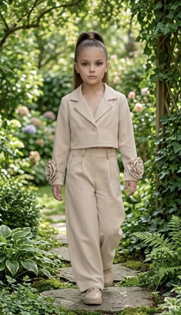 GARNITUR dziewczęcy wizytowy beżowy Komunia Wesele