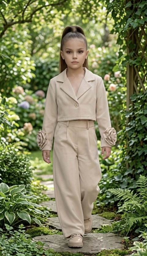 GARNITUR dziewczęcy wizytowy beżowy Komunia Wesele