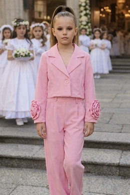 GARNITUR dziewczęcy wizytowy jasny róż Komunia Wesele