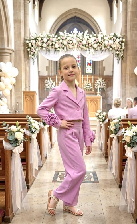 GARNITUR dziewczęcy wizytowy jasny róż Komunia Wesele