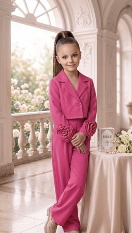 GARNITUR dziewczęcy wizytowy mocny róż Komunia Wesele