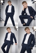 Garnitur chłopięcy w kratę ~ ciemny granat