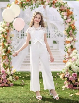 KOMBINEZON dziewczęcy koronkowy Komunia Wesele biały