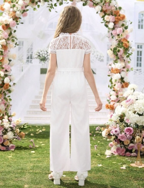 KOMBINEZON dziewczęcy koronkowy Komunia Wesele biały