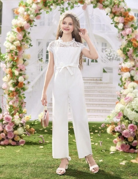 KOMBINEZON dziewczęcy koronkowy Komunia Wesele biały