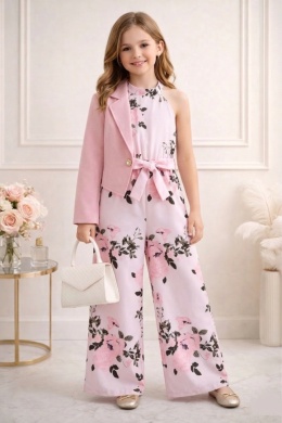 Kombinezon i marynarka dziecięca róż kwiaty