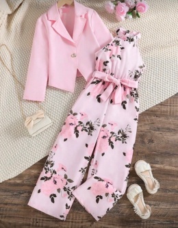 Kombinezon i marynarka dziecięca róż kwiaty