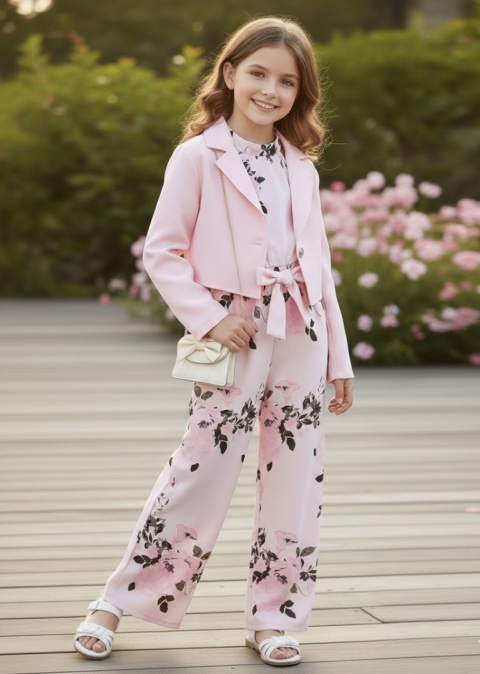 Kombinezon i marynarka dziecięca róż kwiaty
