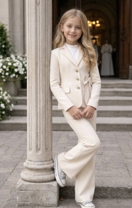 Komlet dziewczęcy GARNITUR wizytowy MARYNARKA SPODNIE Komunia WESELE