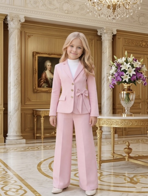 Komlet dziewczęcy GARNITUR wizytowy MARYNARKA SPODNIE Komunia WESELE