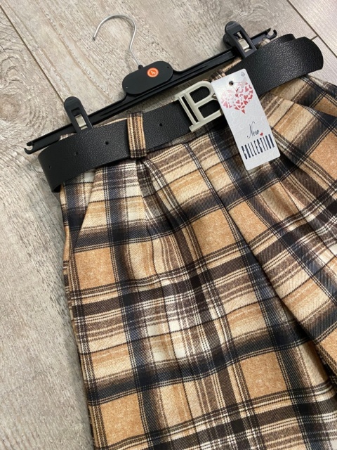 Spodnie wizytowe SZEROKIE dla dziewczynki KRATA z paskiem DZIĘWCZĘCE eleganckie Spodnie wizytowe SZEROKIE dla dziewczynki KRATA z paskiem DZIĘWCZĘCE eleganckie