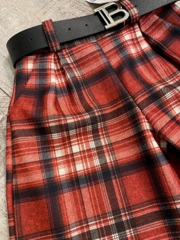 Spodnie wizytowe SZEROKIE dla dziewczynki KRATA z paskiem DZIEWCZĘCE eleganckie