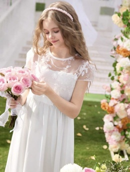 Sukienka dziewczęca biała KOMUNIA WESELE koronka gipiura