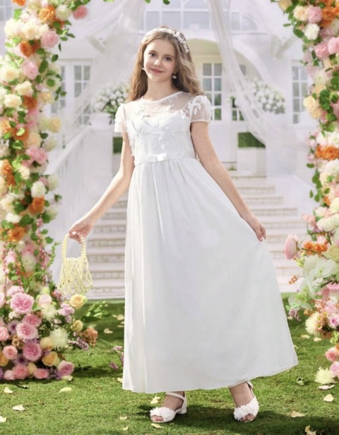 Sukienka dziewczęca biała KOMUNIA WESELE koronka gipiura