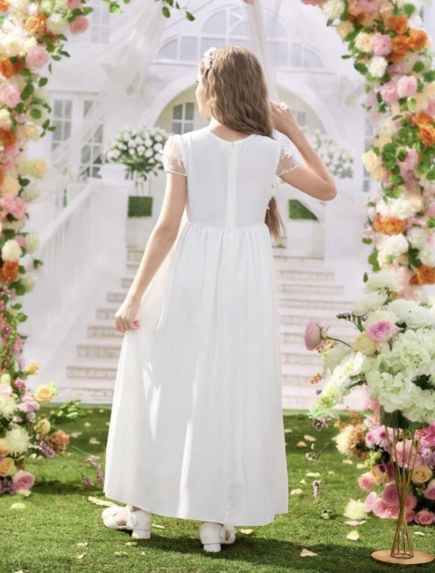 Sukienka dziewczęca biała KOMUNIA WESELE koronka gipiura