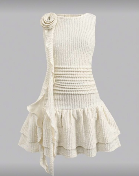 Sukienka dziewczęca wizytowa z kwiatem BEŻ