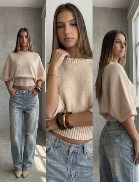 Sweter damski nietoperz uniwersalny /beż