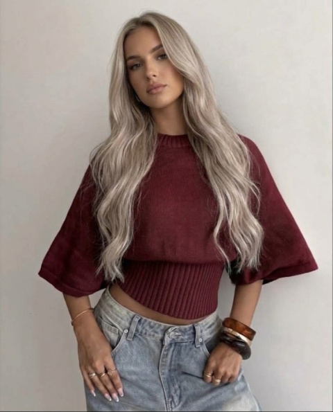 Sweter damski nietoperz uniwersalny/burgund