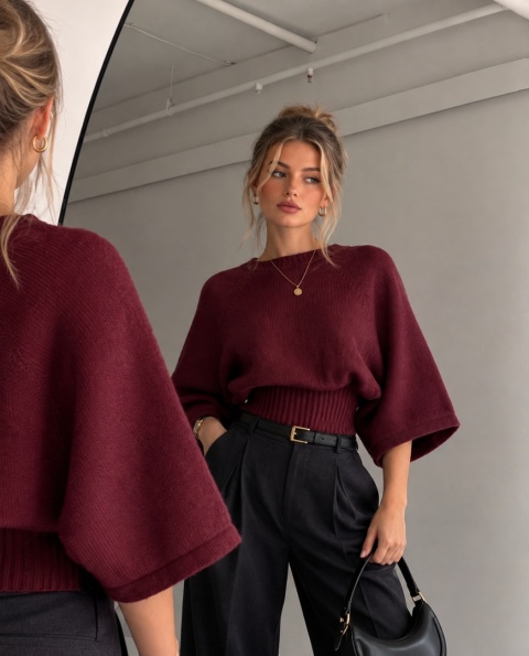 Sweter damski nietoperz uniwersalny/burgund