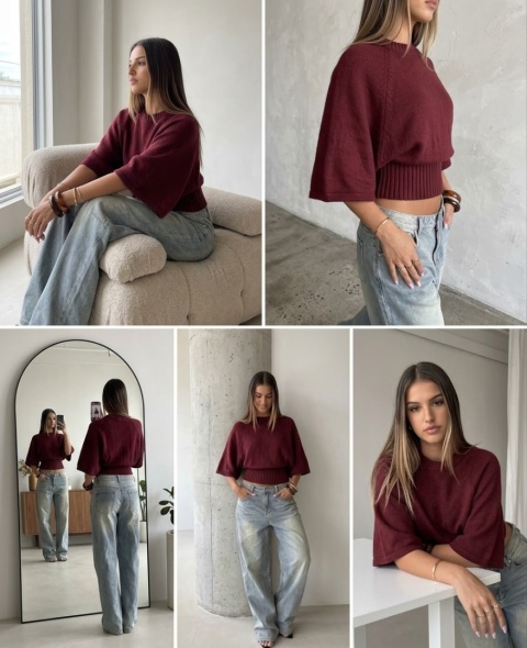 Sweter damski nietoperz uniwersalny/burgund