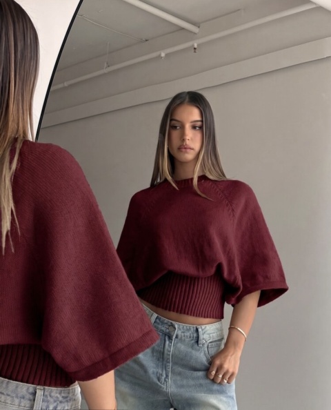 Sweter damski nietoperz uniwersalny/burgund
