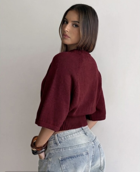 Sweter damski nietoperz uniwersalny/burgund