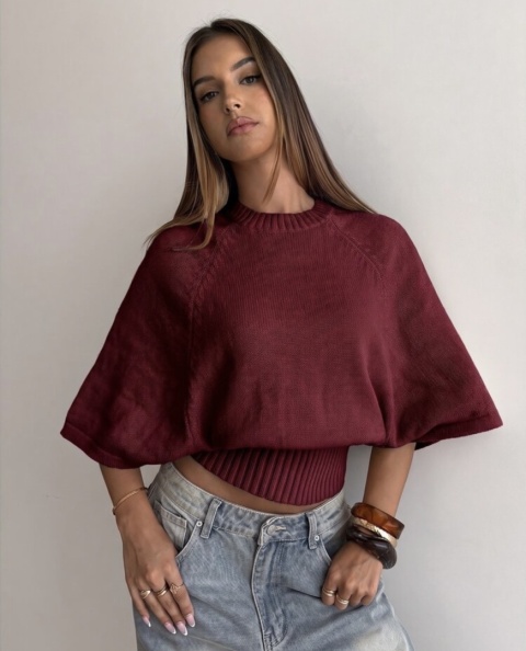 Sweter damski nietoperz uniwersalny/burgund