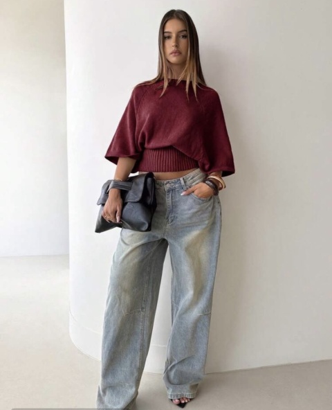 Sweter damski nietoperz uniwersalny/burgund
