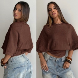 Sweter damski nietoperz uniwersalny/czekoladowy brąz