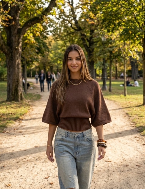 Sweter damski nietoperz uniwersalny/czekoladowy brąz