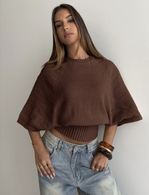 Sweter damski nietoperz uniwersalny/czekoladowy brąz