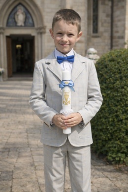 Wizytowy GARNITUR CHŁOPIĘCY beżowy szkolny komunia wesele