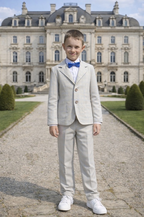 Wizytowy GARNITUR CHŁOPIĘCY beżowy szkolny komunia wesele