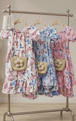 Zestaw sukienka hiszpanka w kwiaty i torebka boho