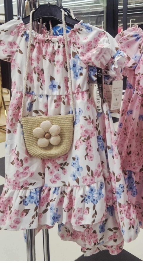 Zestaw sukienka hiszpanka w kwiaty i torebka boho