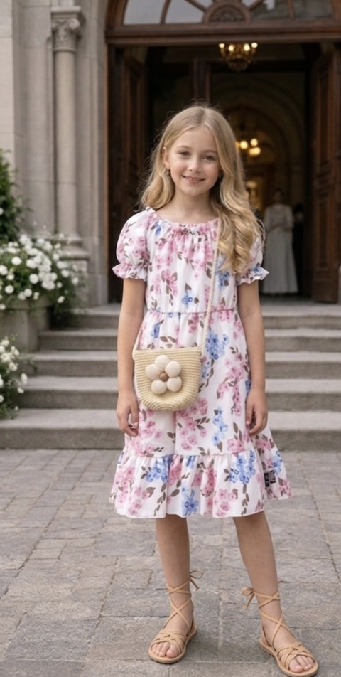 Zestaw sukienka hiszpanka w kwiaty i torebka boho