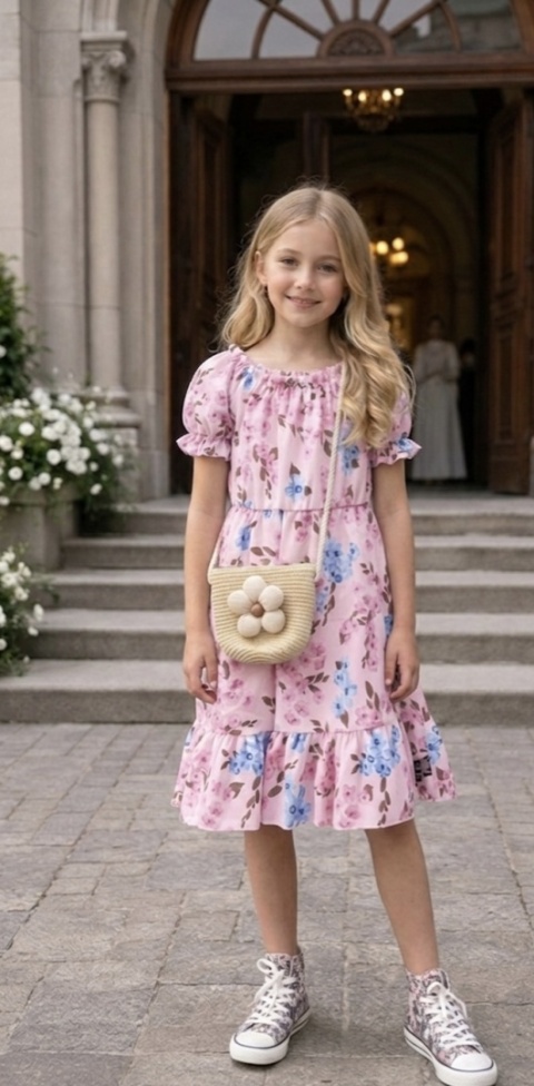 Zestaw sukienka hiszpanka w kwiaty i torebka boho