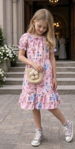 Zestaw sukienka hiszpanka w kwiaty i torebka boho