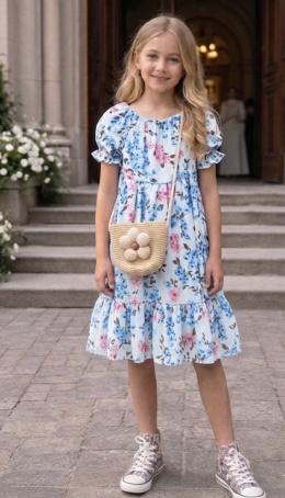 Zestaw sukienka hiszpanka w kwiaty i torebka boho