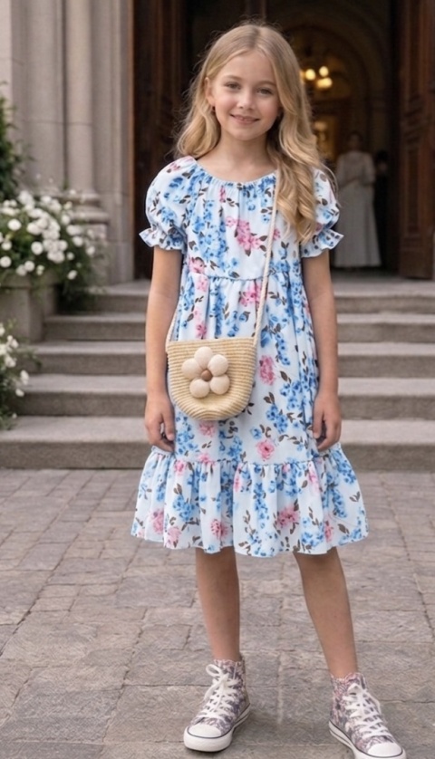 Zestaw sukienka hiszpanka w kwiaty i torebka boho