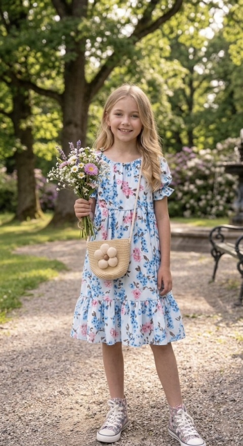 Zestaw sukienka hiszpanka w kwiaty i torebka boho